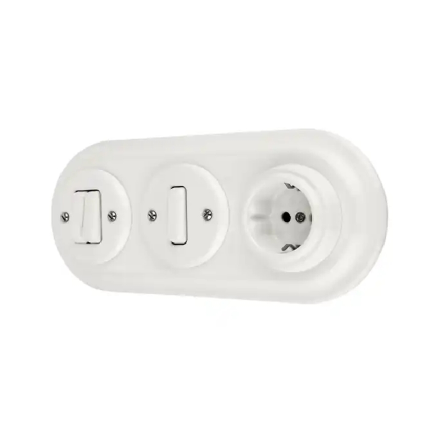 Reblig - Porcelæns-retro stikkontakt uden ramme SCHUKO 250V/16A hvid