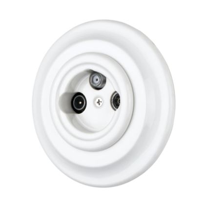 Reblig - Retro porcelæns TV/SAT-W udtag med ramme, hvid