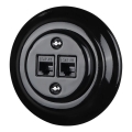 Reblig - Porcelæns-retro Ethernet-udtag med ramme 2xCAT.5E sort
