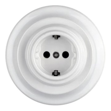 Reblig - Porcelæns retro stikkontakt med ramme SCHUKO 250V/16A hvid