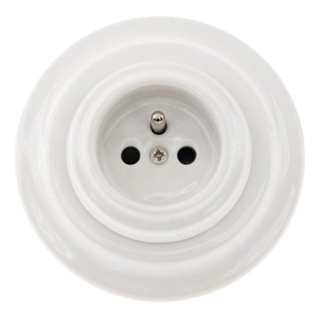 Reblig - Porcelæns-retrostikkontakt til bolig med ramme 250V/16A, hvid