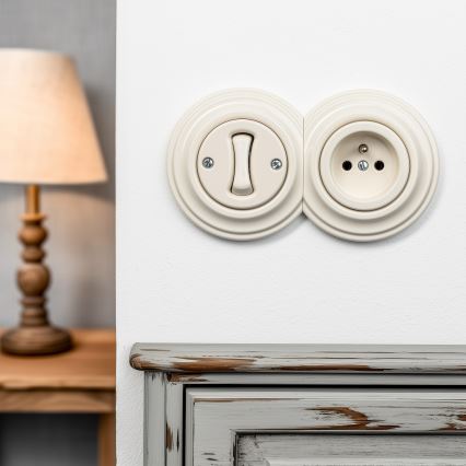 Reblig - Retro enkeltpolet afbryder nr. 1 og 230V-stikkontakt med ramme, beige