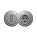 Reblig - Retro enkeltpolet afbryder nr. 1 og SCHUKO-stikkontakt 230 V med ramme, grå