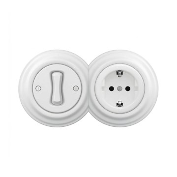 Reblig - Retro enkeltpolet afbryder nr. 1 og SCHUKO-stikkontakt 230 V med ramme i snehvid