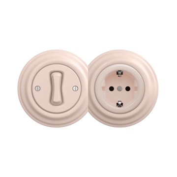 Reblig - Retro enkeltpolet afbryder nr. 1 og SCHUKO-stikkontakt 230 V med ramme i støvet rosa