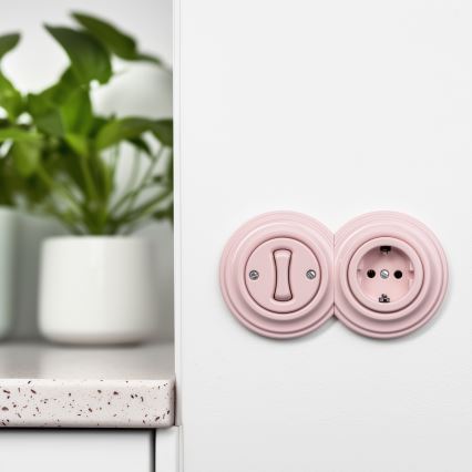 Reblig - Retro enkeltpolet afbryder nr. 1 og SCHUKO-stikkontakt 230 V med ramme i støvet rosa