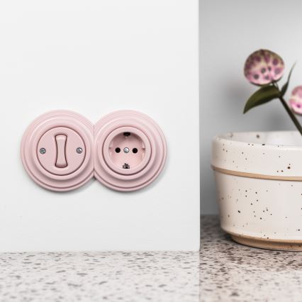 Reblig - Retro enkeltpolet afbryder nr. 1 og SCHUKO-stikkontakt 230 V med ramme i støvet rosa
