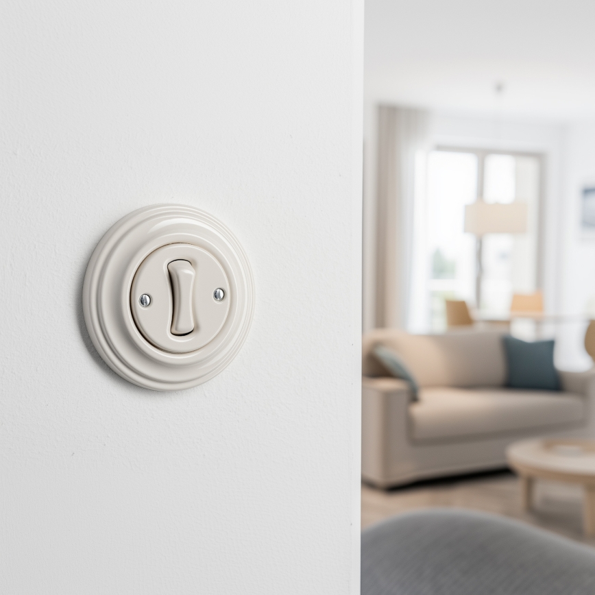 Reblig - Retro enkeltpolsafbryder med ramme nr. 1 beige
