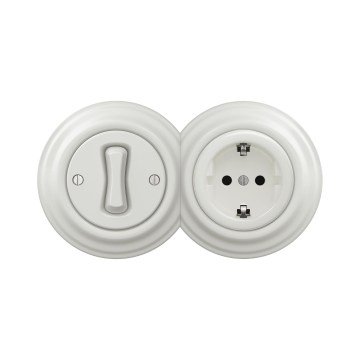 Reblig - Retro enpolet afbryder nr. 1 og SCHUKO-stik 230 V med keramisk ramme, hvid