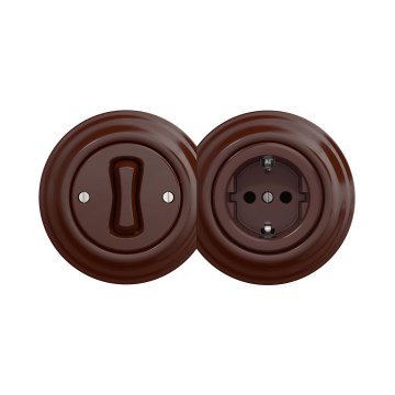 Reblig - Retro enpolet afbryder nr. 1 og SCHUKO-stikkontakt 230 V med brun ramme