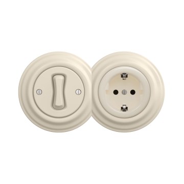 Reblig - Retro enpolet afbryder nr. 1 og SCHUKO-stikkontakt 230 V med ramme, beige