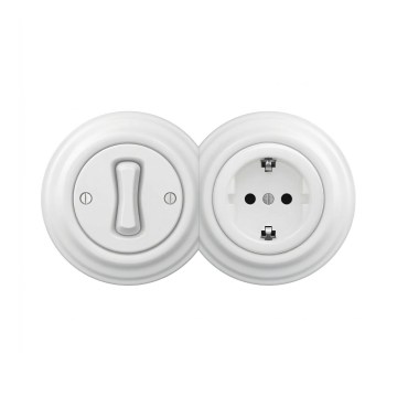 Reblig - Retro enpolet afbryder nr. 1 og SCHUKO-stikkontakt 230 V med ramme i snehvid