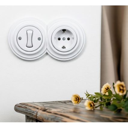 Reblig - Retro enpolet afbryder nr. 1 og SCHUKO-stikkontakt 230 V med ramme i snehvid