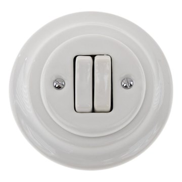 Reblig - Retro porcelæns dobbeltafbryder med ramme nr. 6+6, hvid