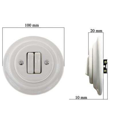 Reblig - Retro porcelæns dobbeltafbryder med ramme nr. 6+6, hvid