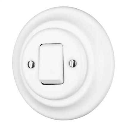 Reblig - Retro porcelæns enkelafbryder med ramme nr. 7, hvid