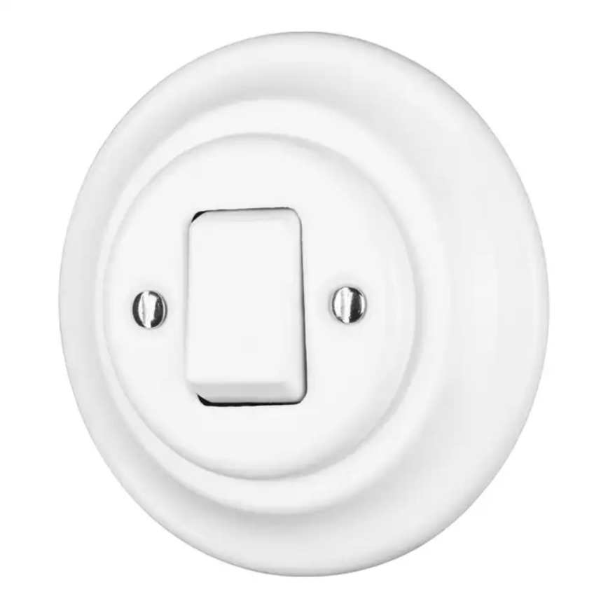 Reblig - Retro porcelæns enkelafbryder med ramme nr. 7, hvid