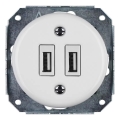 Reblig - Retro porcelæns USB-stikkontakt, rammeløs, 2x USB-A, hvid