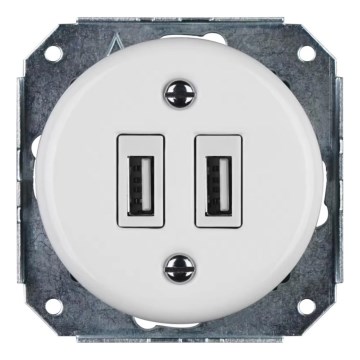 Reblig - Retro porcelæns USB-strømudtag uden ramme, 2x USB-A, hvid