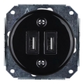 Reblig - Retro porcelæns-USB-strømudtag uden ramme, 2x USB-A, sort