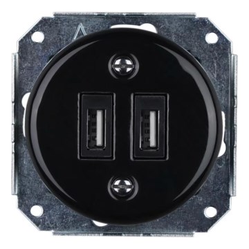 Reblig - Retro porcelæns-USB-strømudtag uden ramme, 2x USB-A, sort