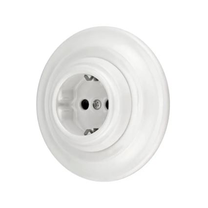 Reblig - Porcelænsretro vægstikkontakt med SCHUKO-ramme 250V/16A, hvid