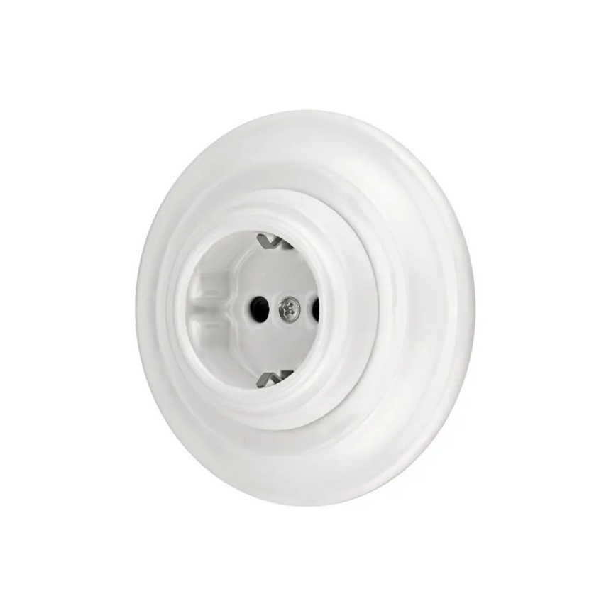 Reblig - Porcelænsretro vægstikkontakt med SCHUKO-ramme 250V/16A, hvid