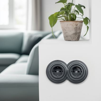 Reblig - Retro stikkontakt til bolig uden ramme SCHUKO 230V/16A antracit