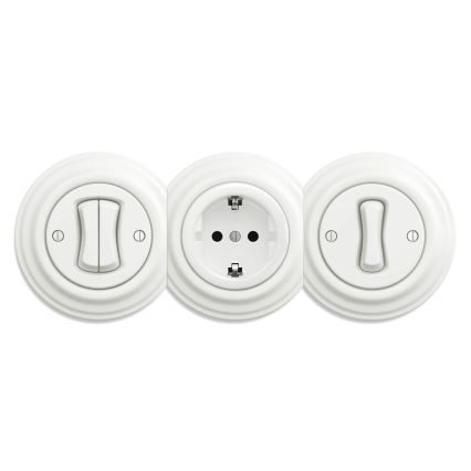 Reblig - Retro stikkontakt til bolig uden ramme SCHUKO 230V/16A keramisk hvid