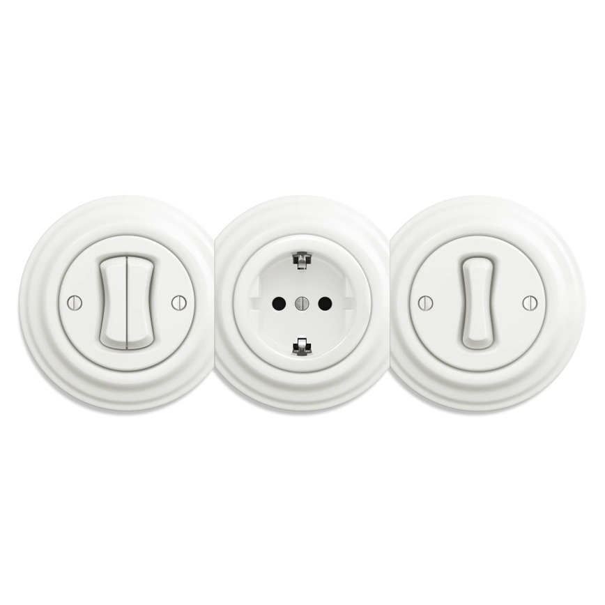 Reblig - Retro stikkontakt til bolig uden ramme SCHUKO 230V/16A keramisk hvid