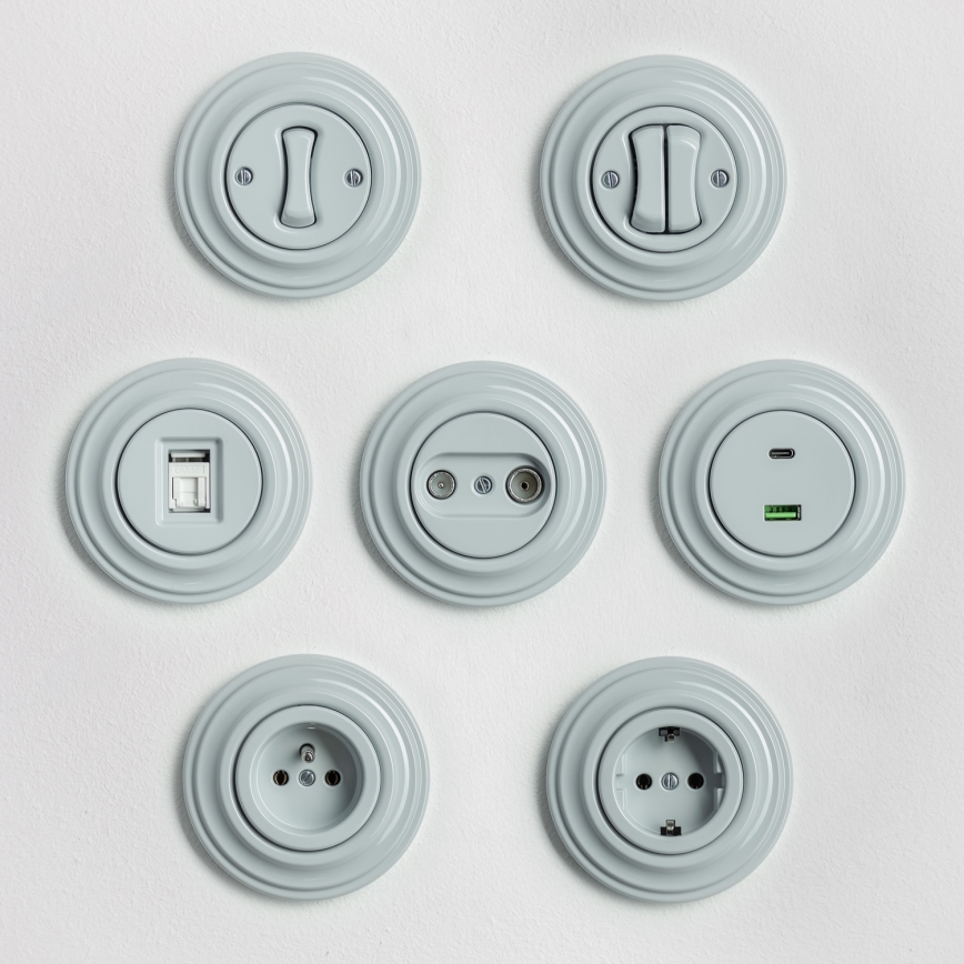 Reblig - Retro stikkontakt til hjemmet med ramme 230V grå