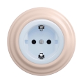 Reblig - Retro-stikkontakt til hjemmet med ramme, SCHUKO 230 V/16 A, blå/gammelrosa