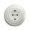 Reblig - Retro stikkontakt til hjemmet med ramme SCHUKO 230V/16A keramisk hvid
