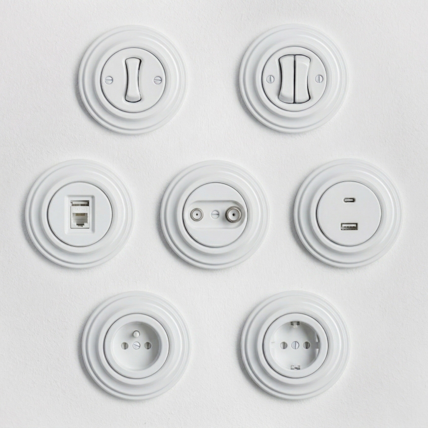 Reblig - Retro stikkontakt til hjemmet med ramme SCHUKO 230V/16A snehvid