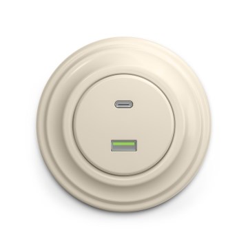 Reblig - Retro USB-stikkontakt A+C med ramme i beige