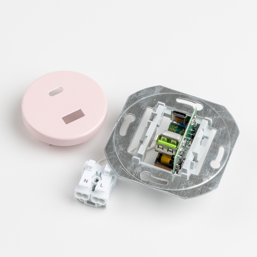 Reblig - Retro USB-udtag A+C med ramme, gammelrosa