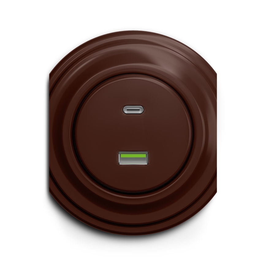 Reblig - Retro USB-udtag A+C uden ramme, brun