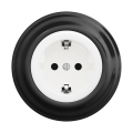 Reblig - Retro vægstikkontakt til hjemmet med ramme, SCHUKO 230V/16A, snehvid/sort