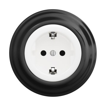 Reblig - Retro vægstikkontakt til hjemmet med ramme, SCHUKO 230V/16A, snehvid/sort