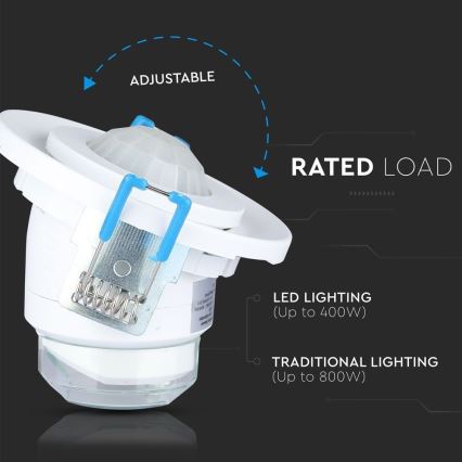 Recessed bevægelsessensor PIR 360° 400W/230V hvid