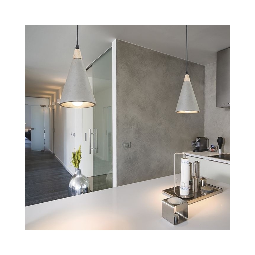 RED - Design Rendl - R12380 - Pendel HEIDI 1xE27/28W/230V beton/træ