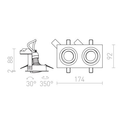 RED - Design Rendl - R12713- Indbygningslampe PASADENA 2xGU10/50W/230V