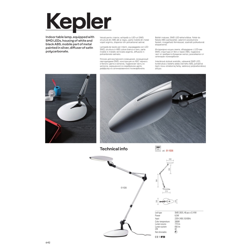 Redo 01-1036 - LED bordlampe KEPLER LED/6,5W/230V hvid