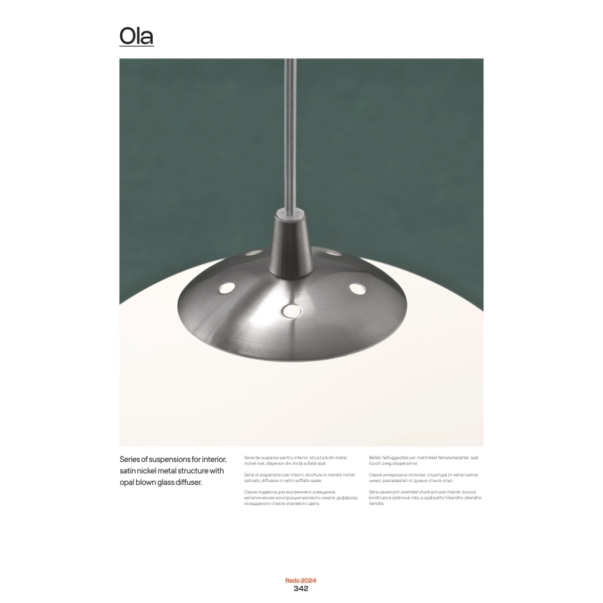 Redo 01-1065 - Pendel OLA 1xE27/42W/230V diameter 30 cm