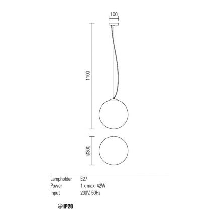 Redo 01-1065 - Pendel OLA 1xE27/42W/230V diameter 30 cm