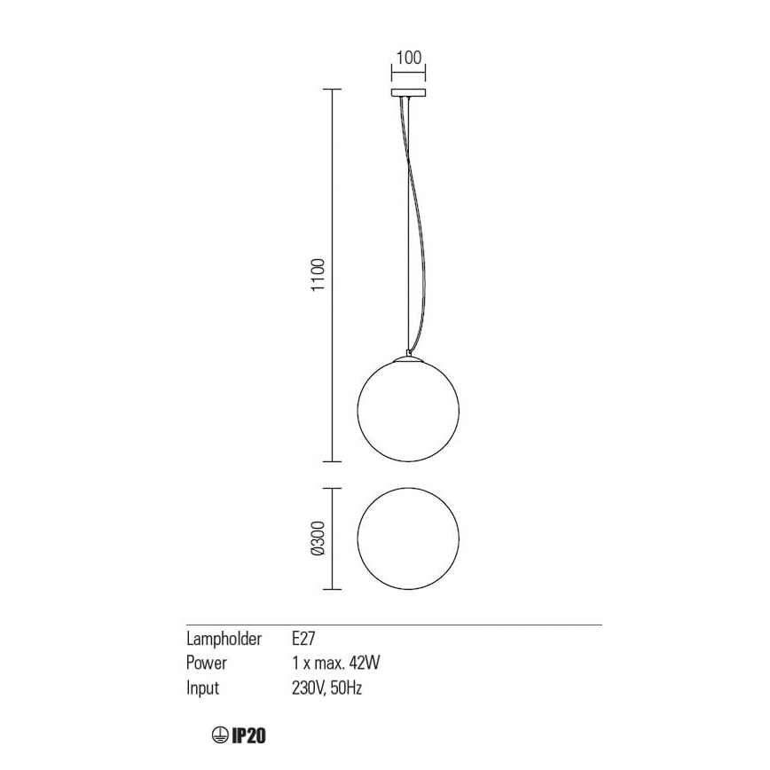 Redo 01-1065 - Pendel OLA 1xE27/42W/230V diameter 30 cm
