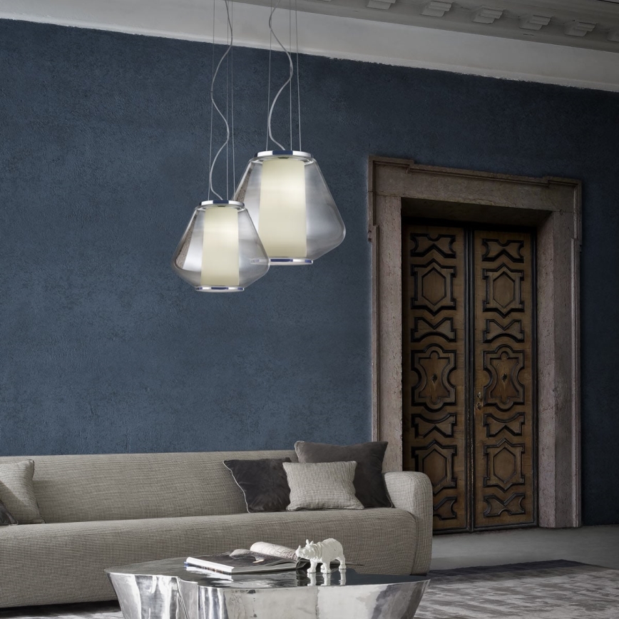 Redo 01-1139 - Pendel på wire FUSION 1xE27/42W/230V Ø 30 cm blank krom/røget