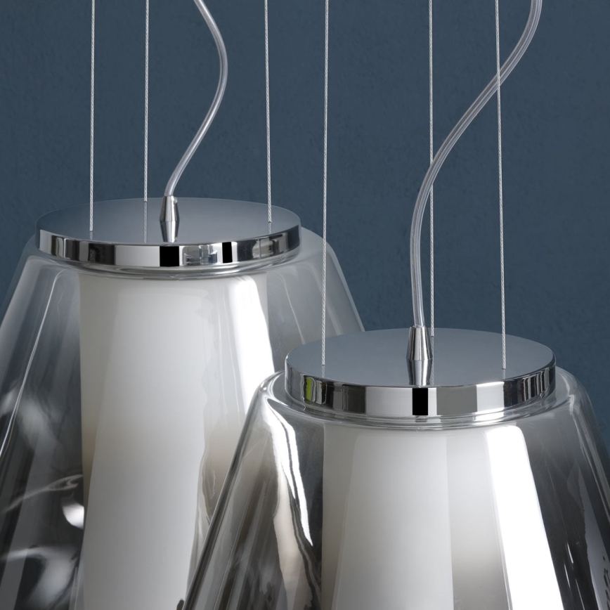 Redo 01-1139 - Pendel på wire FUSION 1xE27/42W/230V Ø 30 cm blank krom/røget