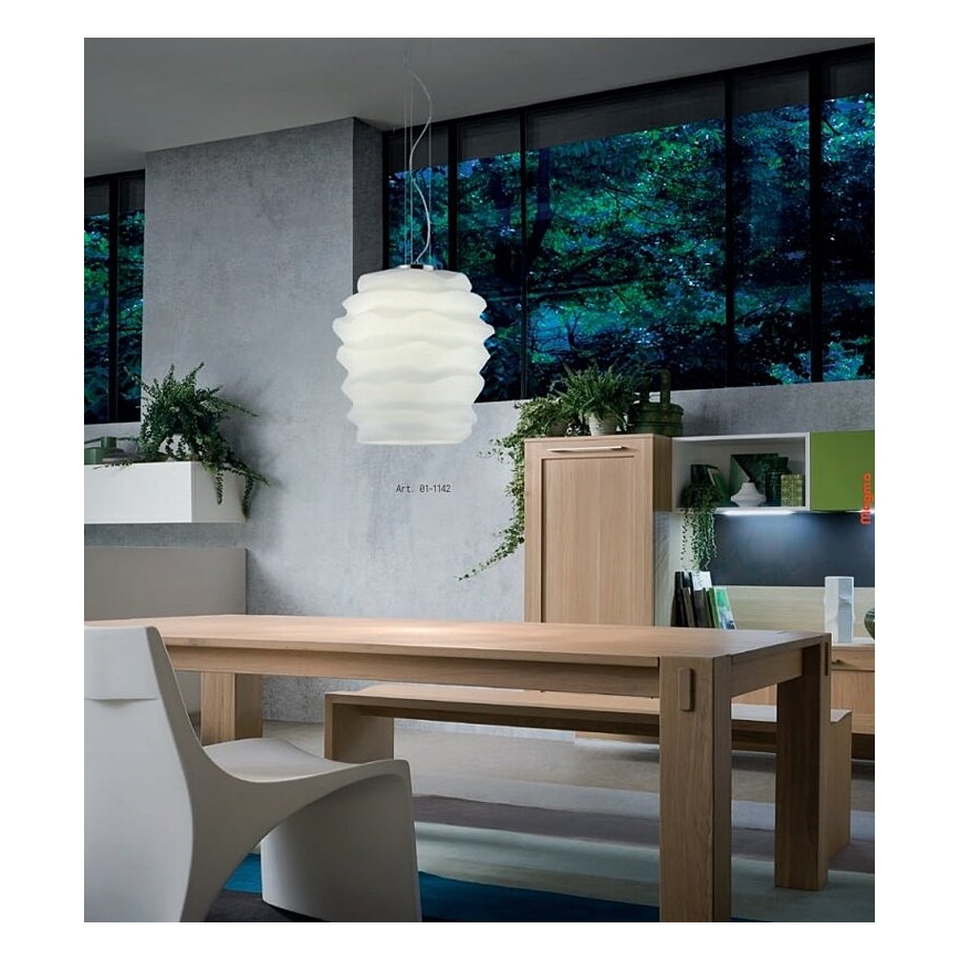 Redo 01-1141 - Pendel med wireophæng MAGMA 1xE27/42W/230V Ø 38 cm blank krom/hvid