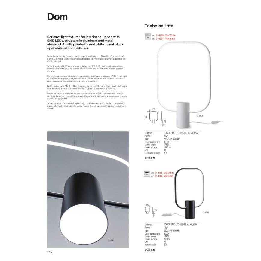 Redo 01-1226 - Dæmpbar LED-bordlampe DOM LED/21W/230V hvid